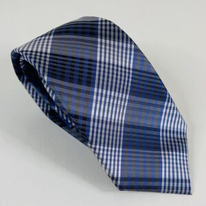 Ben Sherman 100% Silk Necktie Tie Plaid Blue White 2 3/4 x 58 1/2 Skinny